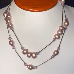 Floating Faux Pink Pearl Necklace